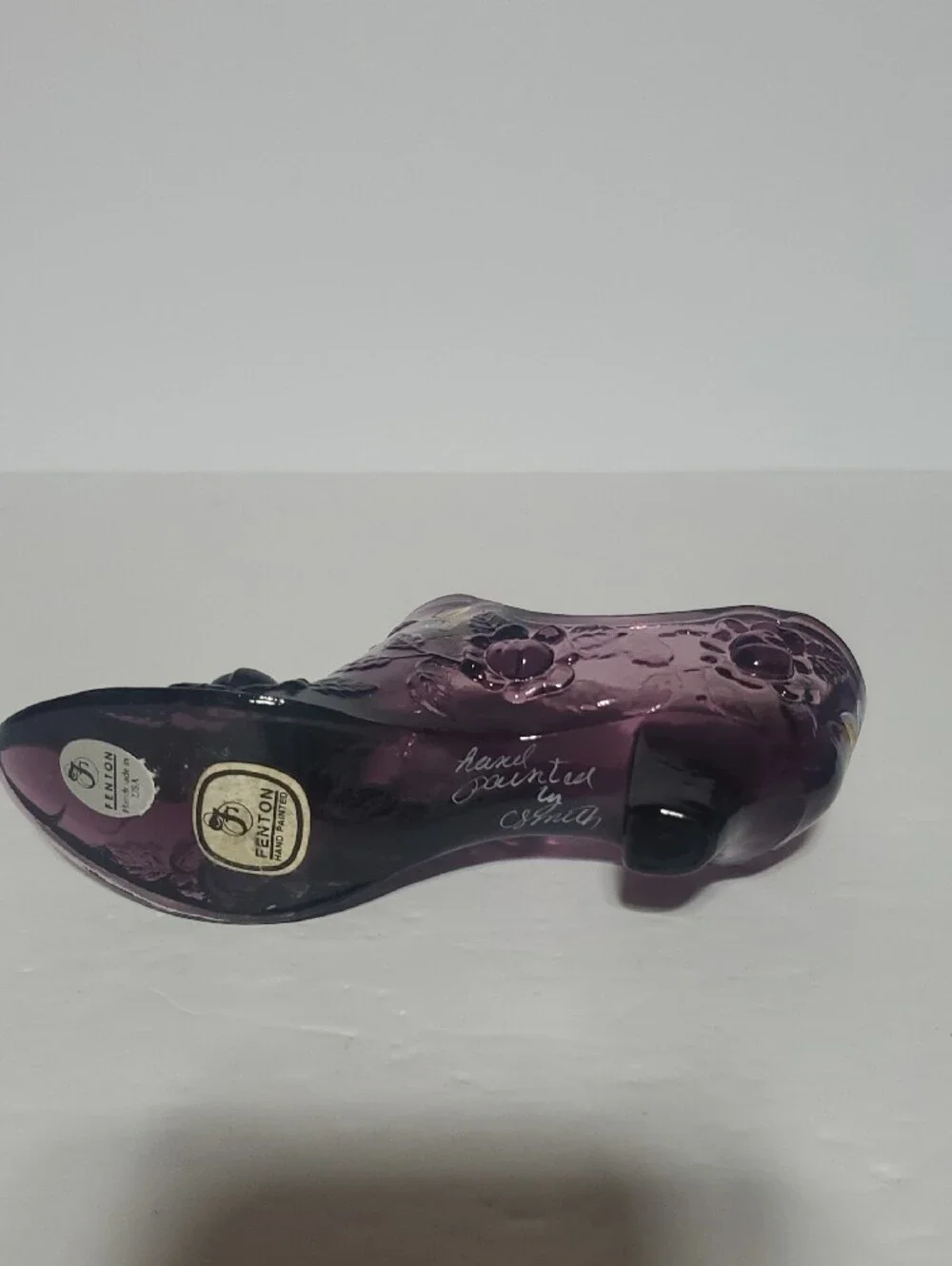 Vtg Fenton Amethyst Hand Painted Glass Slipper